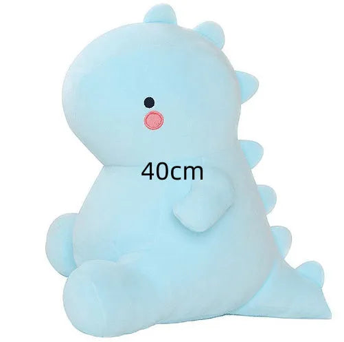 Soft down cotton dinosaur plush doll in blue colour, 30cm height, on a white background