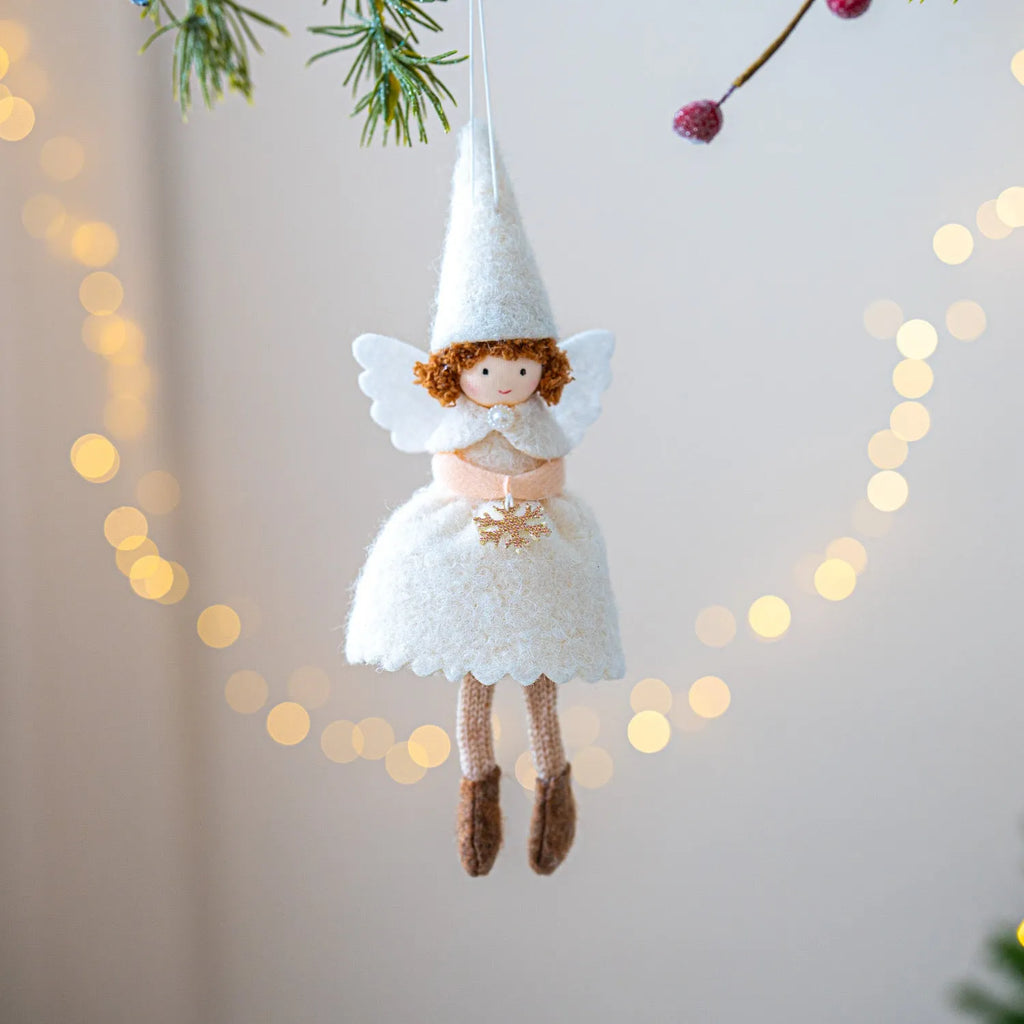 White or pink Christmas angel skirt felt pendant ornament for tree decorations
