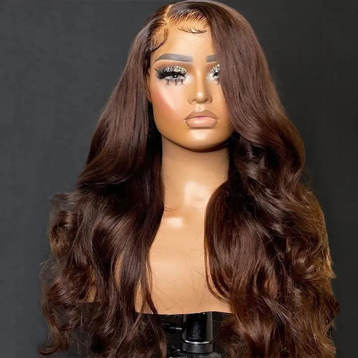 Real human hair straight wig on mannequin head, available in lengths 10 to 30 inches