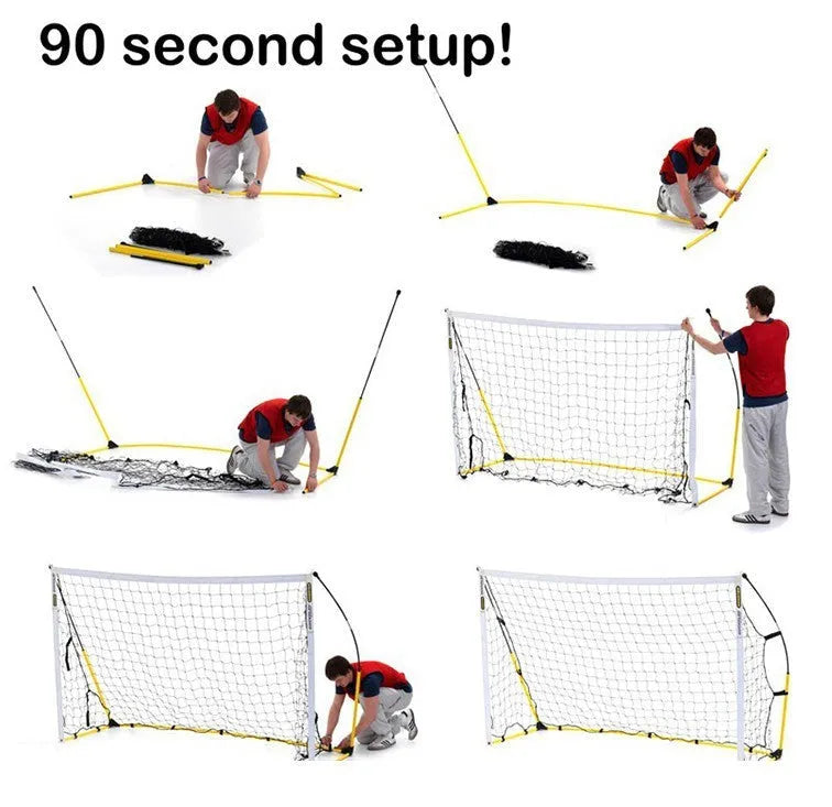Portable quick assembly football net yellow colour size L 3.6m width for children training football gate