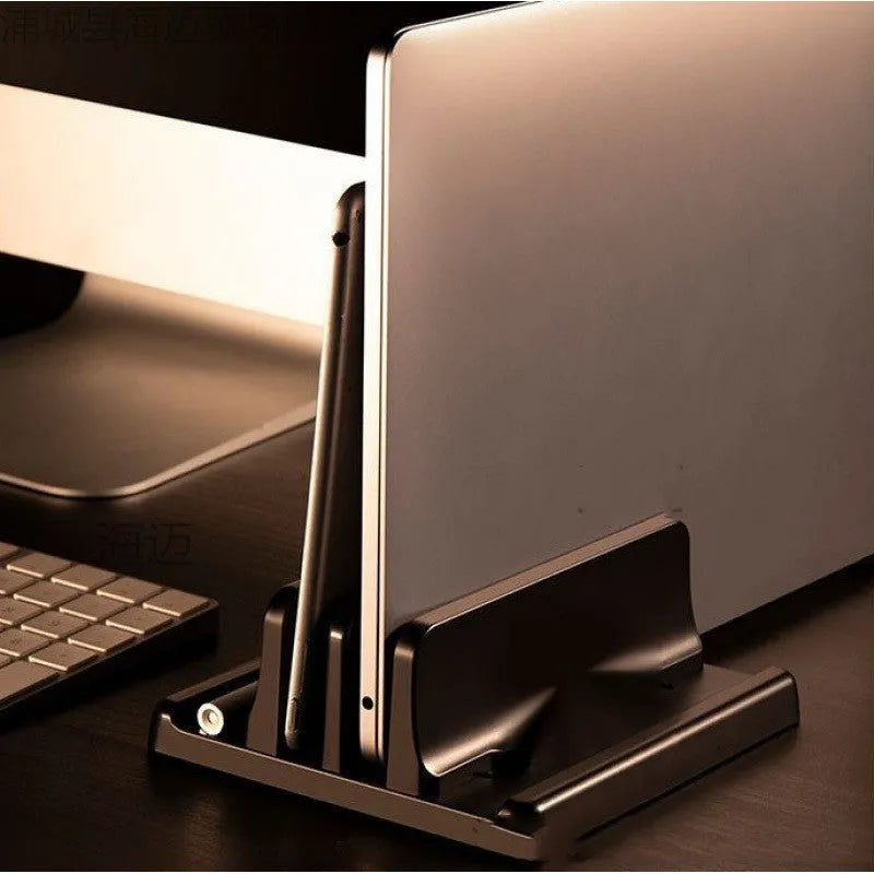Black aluminium alloy notebook vertical bracket storage stand with single slot for desktop organiser