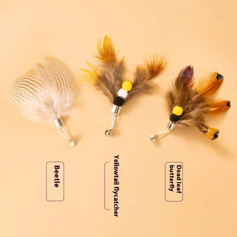 Three steel wire flying insect replacement heads for cat wand toys with assorted colour patterns