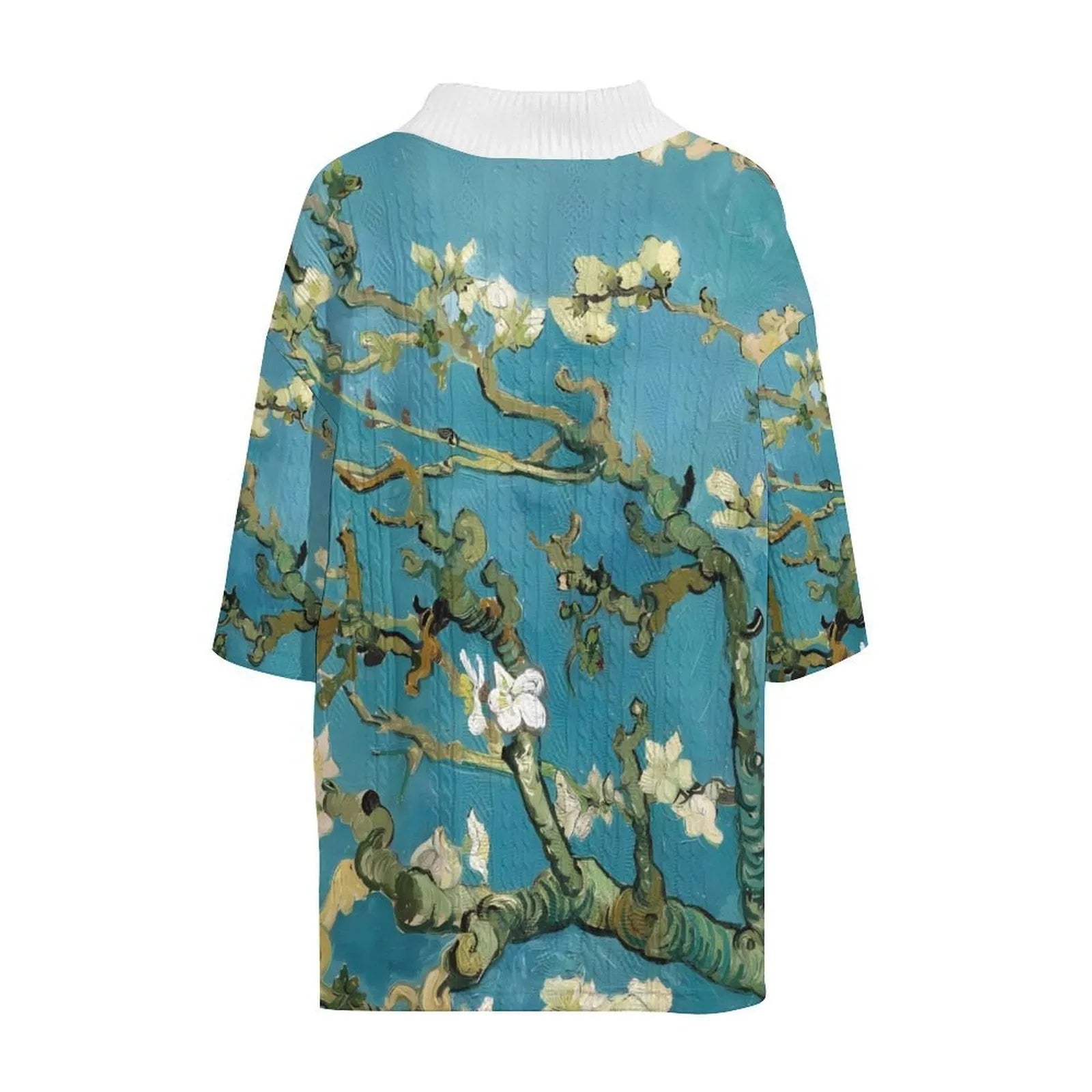 Men's peacock blue 3D printed knitted shorts suit with matching T-shirt, showing fifth-pant length trousers