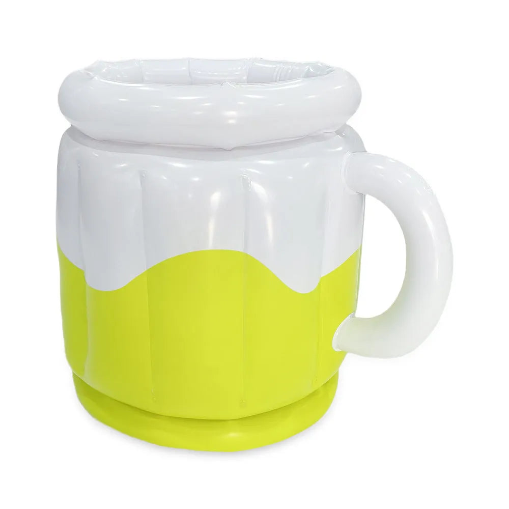 Bright yellow inflatable PVC ice bucket for beer steins and outdoor drinks