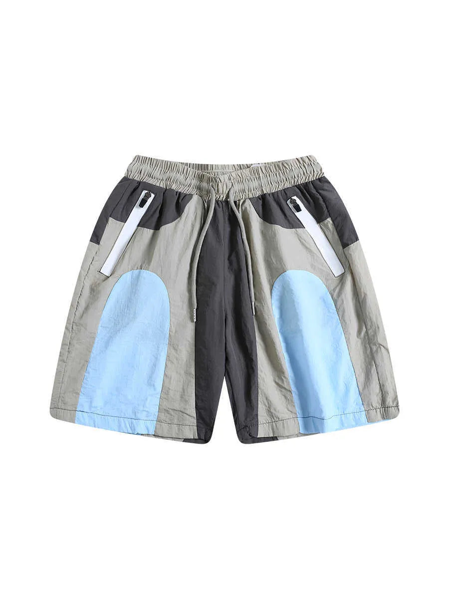 Blue loose-fit quick-drying outdoor shorts with straight-leg cut and micro-elastic waistband