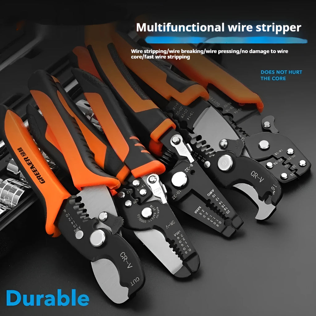 Fully automatic wire stripping pliers tool with high carbon steel blades for electrical work