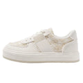 Beige plaid leisure sports shoes with lace-up front and rubber sole