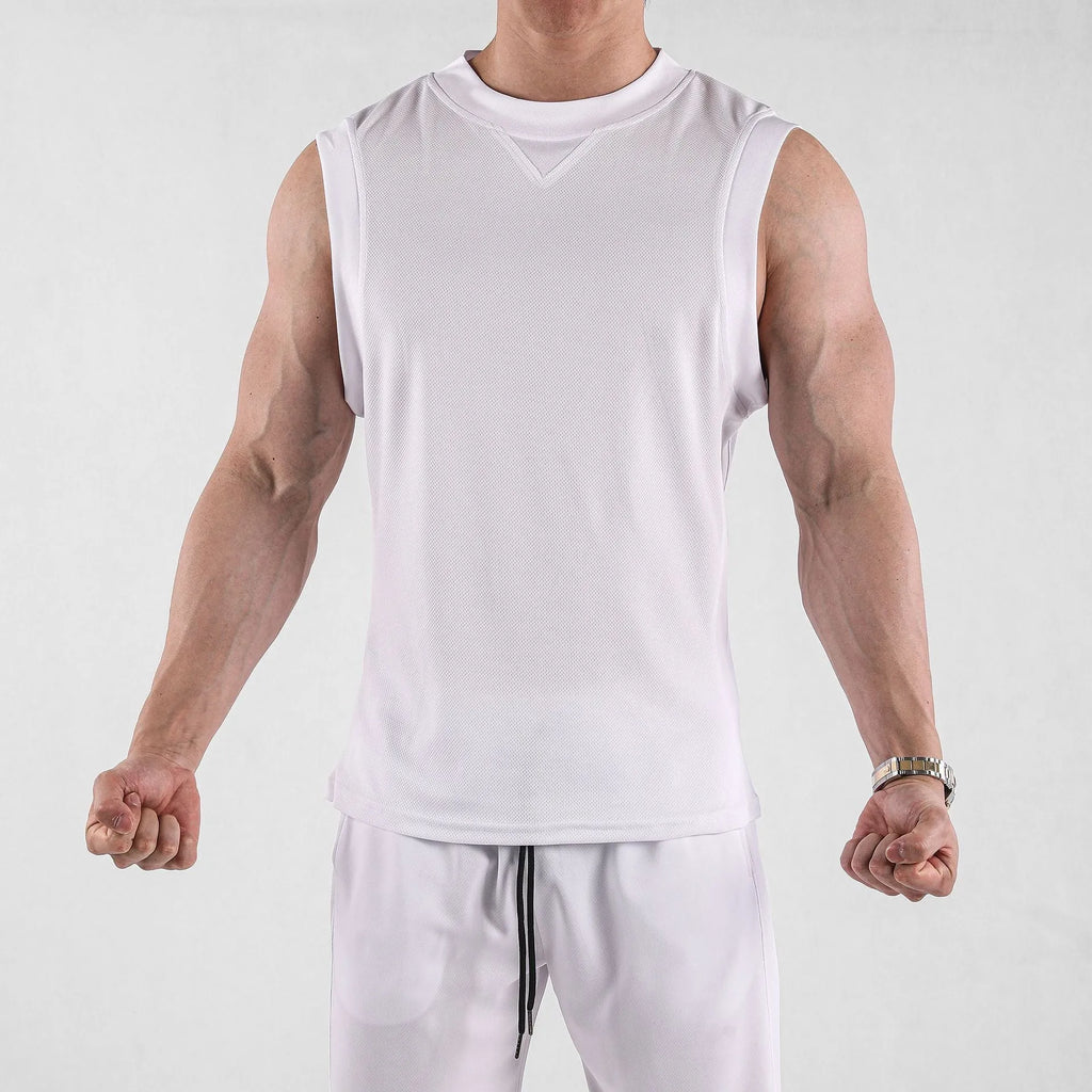 Men's loose-fit black sports vest made from polyester blend fabric for summer wear