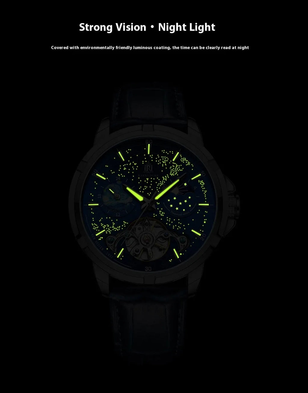 Men's blue dial automatic mechanical watch with metal bracelet showing time display