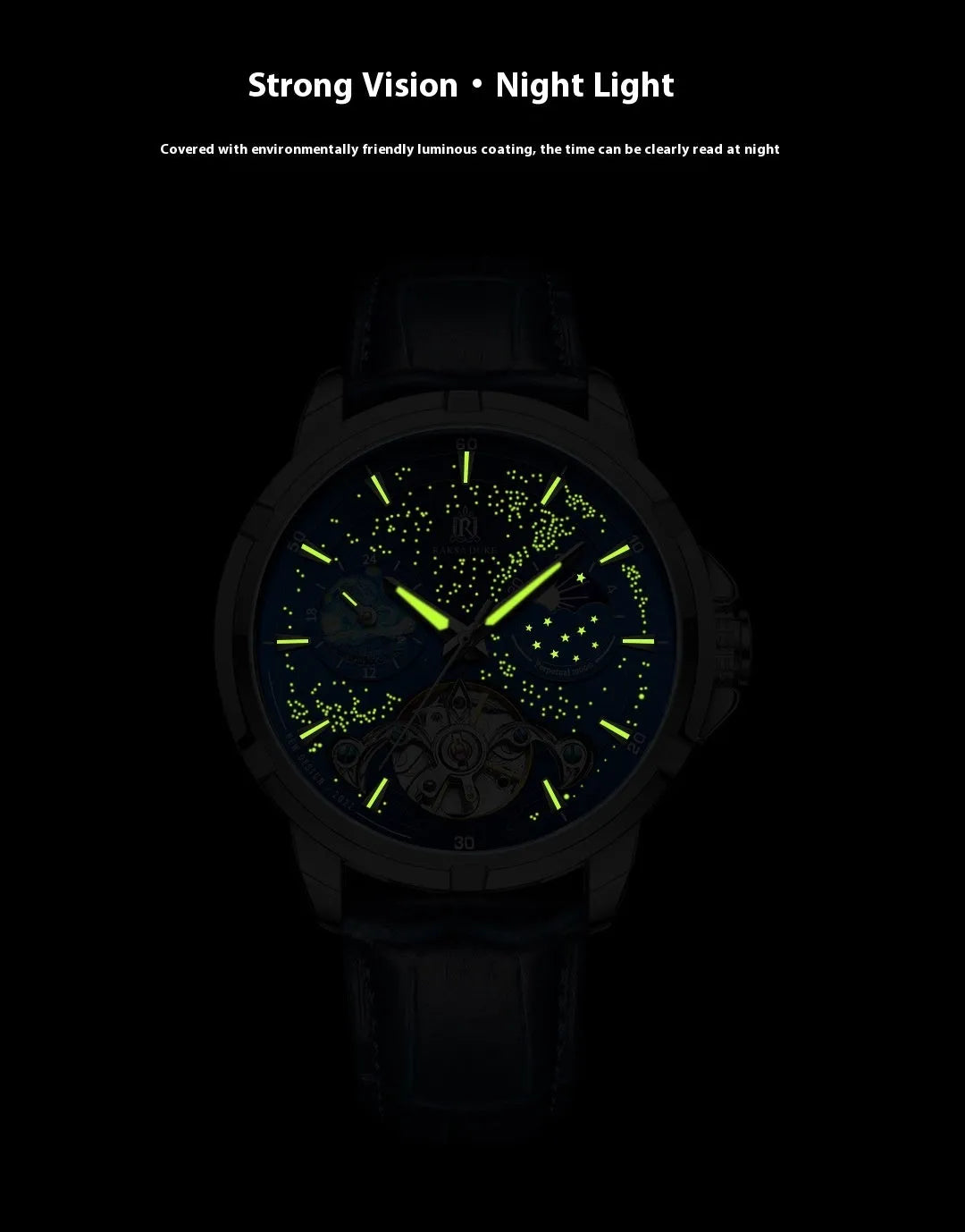 Men's blue dial automatic mechanical watch with metal bracelet showing time display