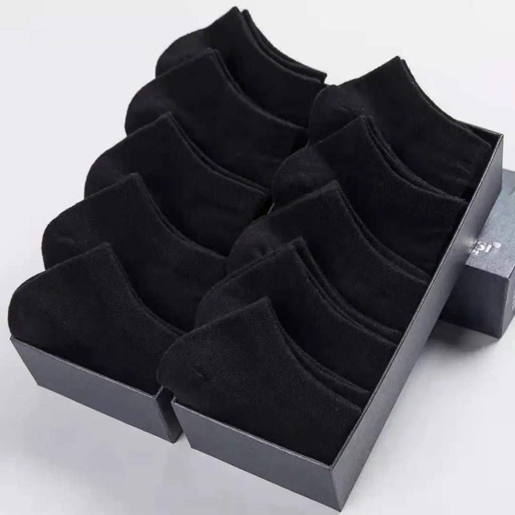 Solid colour men's black white grey ship socks with boneless seam invisible design