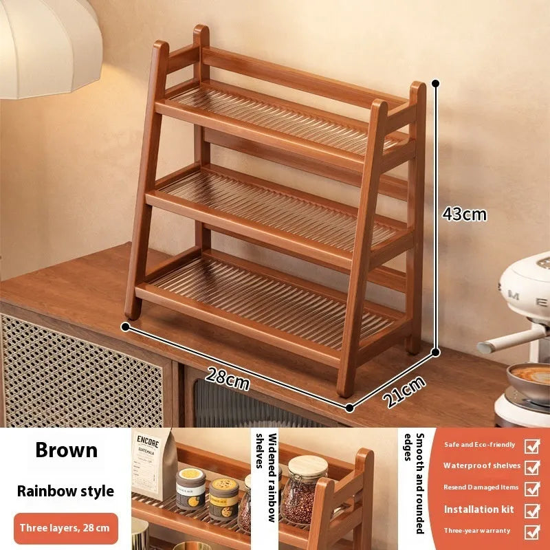 Simple modern bamboo and acrylic multi-purpose table top storage rack for teacups and tea sets