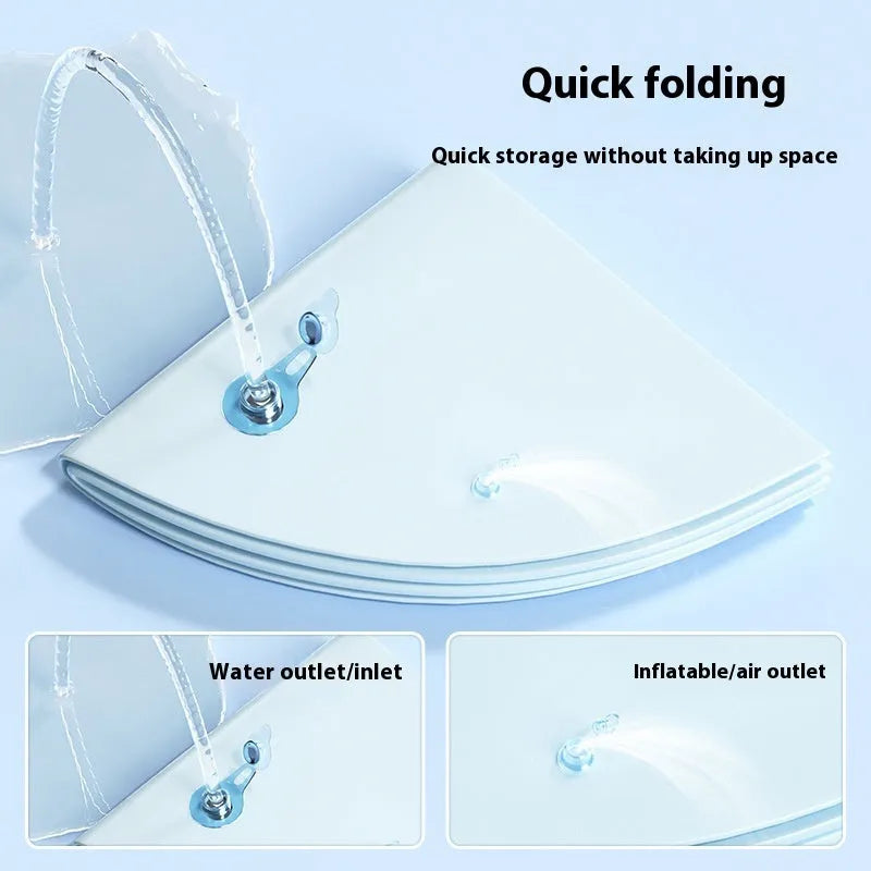 PVC inflatable water cooling mat for cats with shark design on blue background