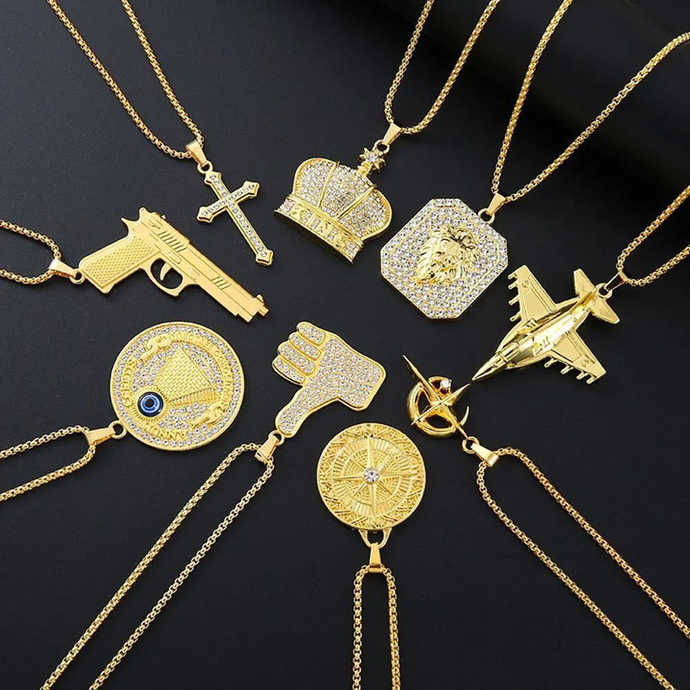 Women's geometric necklace with inlaid zircon stone on gold-coloured alloy chain