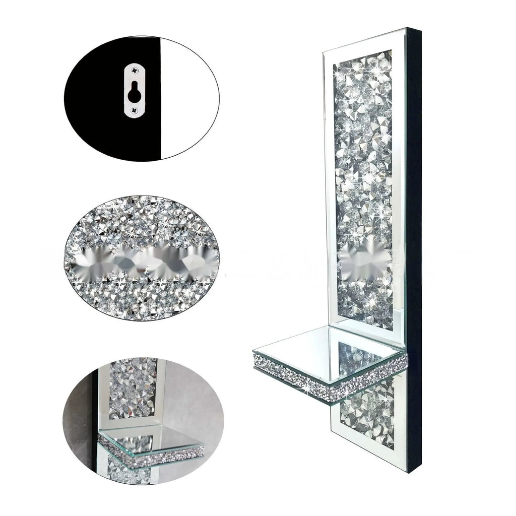 Silver mirror finish glass wall candlestick pair with modern design for living room decoration