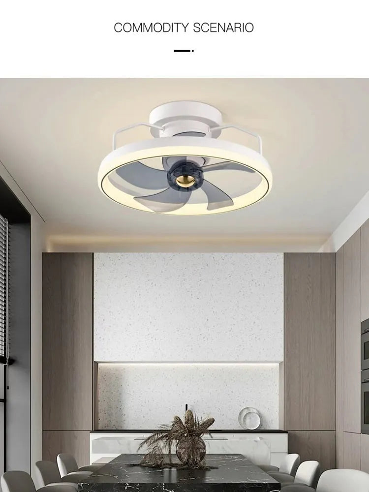 Modern ceiling fan lamp with integrated light, 500mm diameter with white acrylic shade and PC blades.