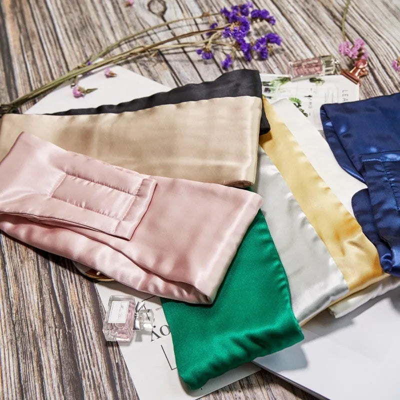 Mulberry silk sleep eye mask shown in one of seven colour options for light blocking.