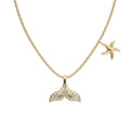 S925 sterling silver mermaid tail necklace with micro inlaid zircon starfish pendant on O-ring chain