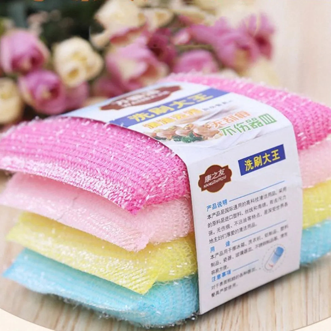 Fine stripe dishwashing sponge mop in macaron mixed colours showing pinstripe fabric texture and compact design