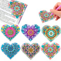 Six handmade PU leather bookmarks with crystal decorations and floral painted designs
