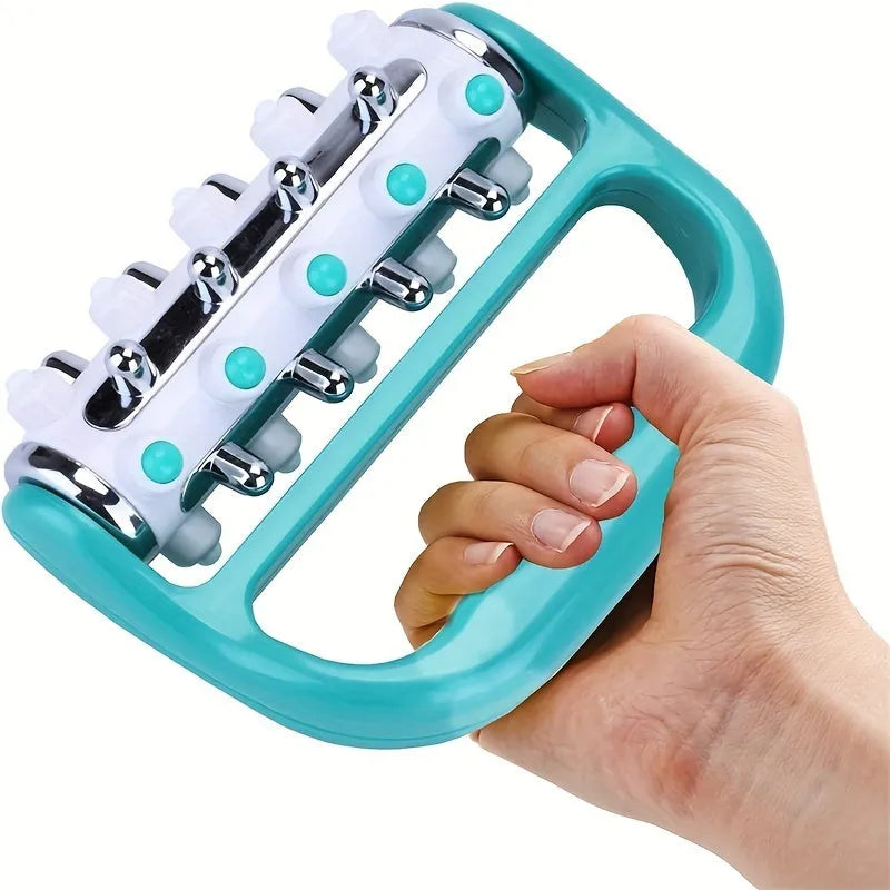 Mini plastic cellulite massager roller in blue with ergonomic grip for deep tissue massage