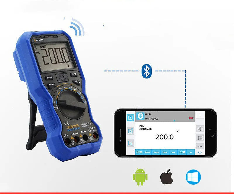 Handheld digital multimeter with NCV voltage sensing and temperature measurement functions
