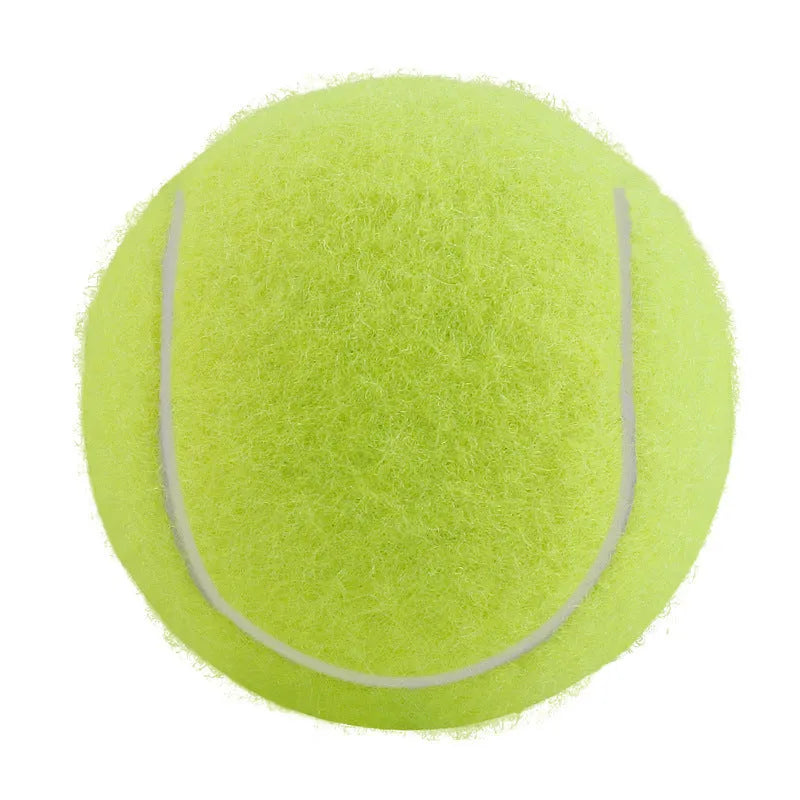 Bite-resistant rubber dog tennis ball toy in bright pink, 6.3cm diameter.