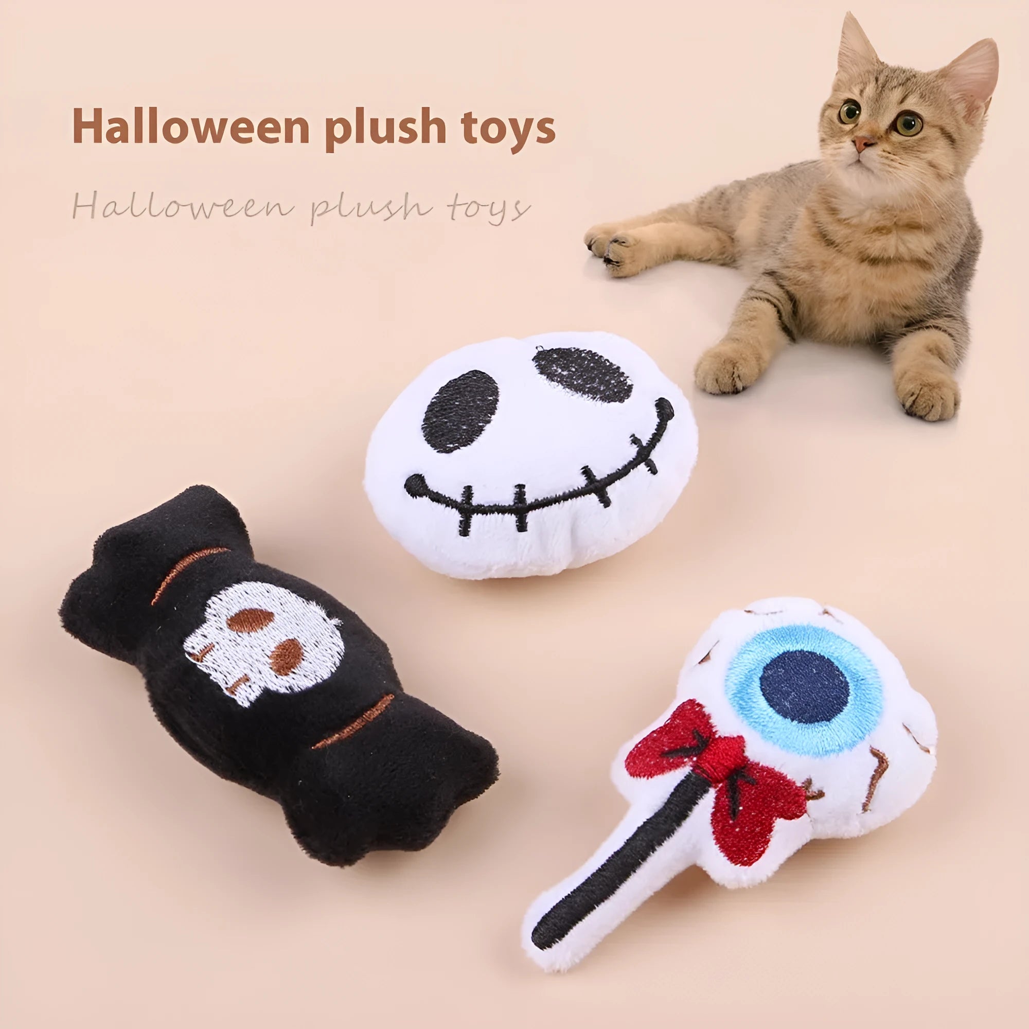 Cat tease wand with a small plush head attachment in a choice of designs.