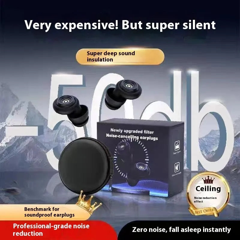 Earplugs for sleep and noise reduction with ear cap storage bag in dark night black