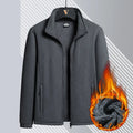 Men's grey Berber fleece coat with stand-up collar and zippered pockets