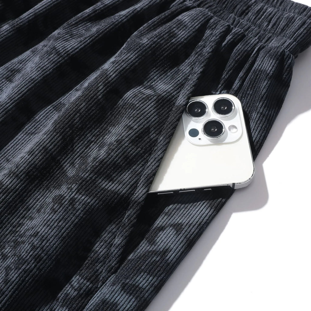 Men's corduroy camouflage athletic shorts with micro-elastic high-waist design