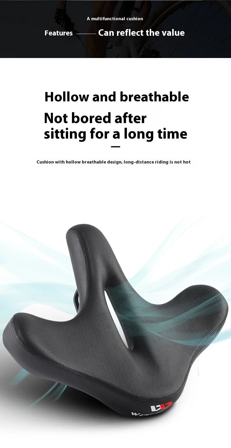 Black bicycle saddle cushion made from leather and polyurethane foam for shock absorption