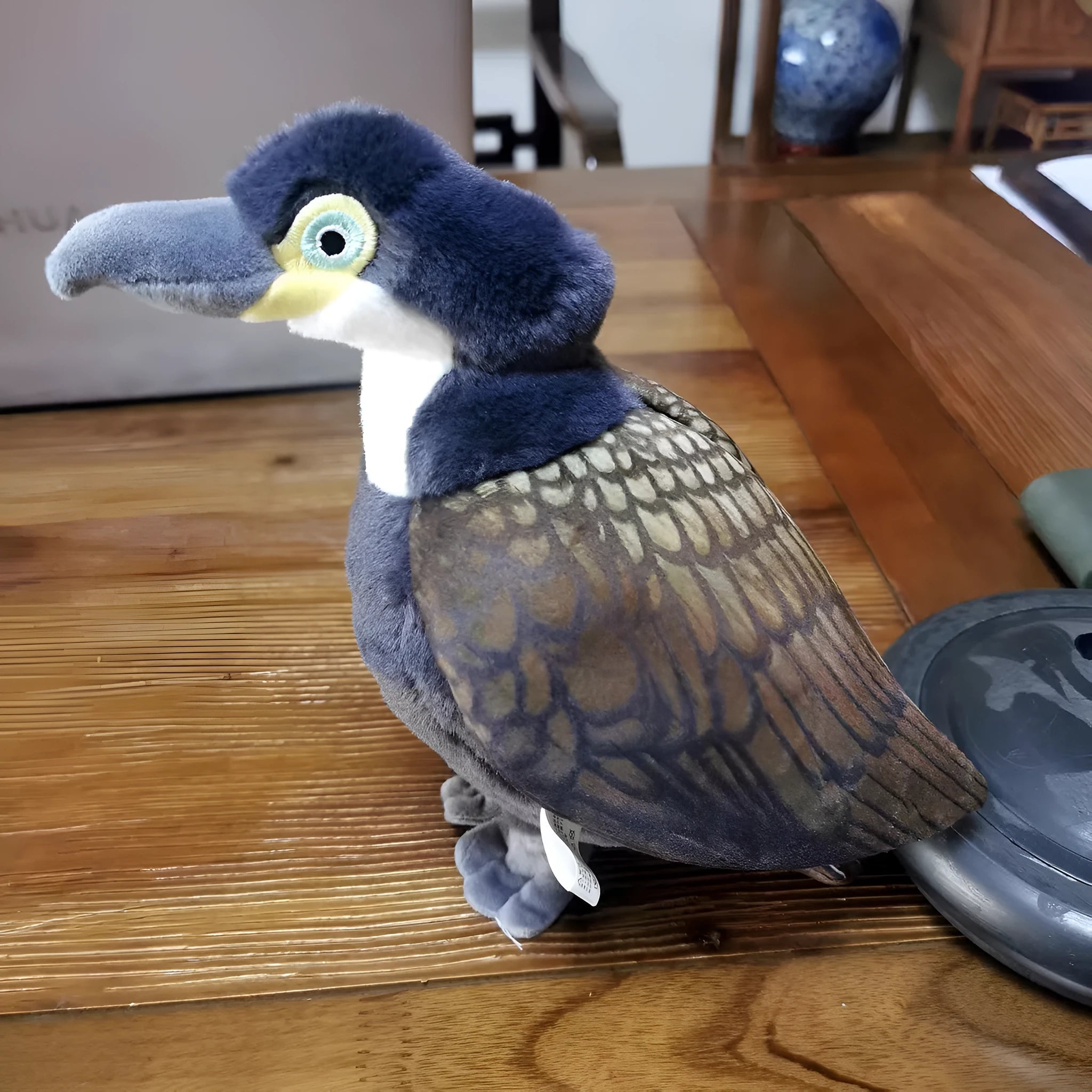 Guilin Lijiang cormorant medium plush doll in black and white 27cm tall polyester filled