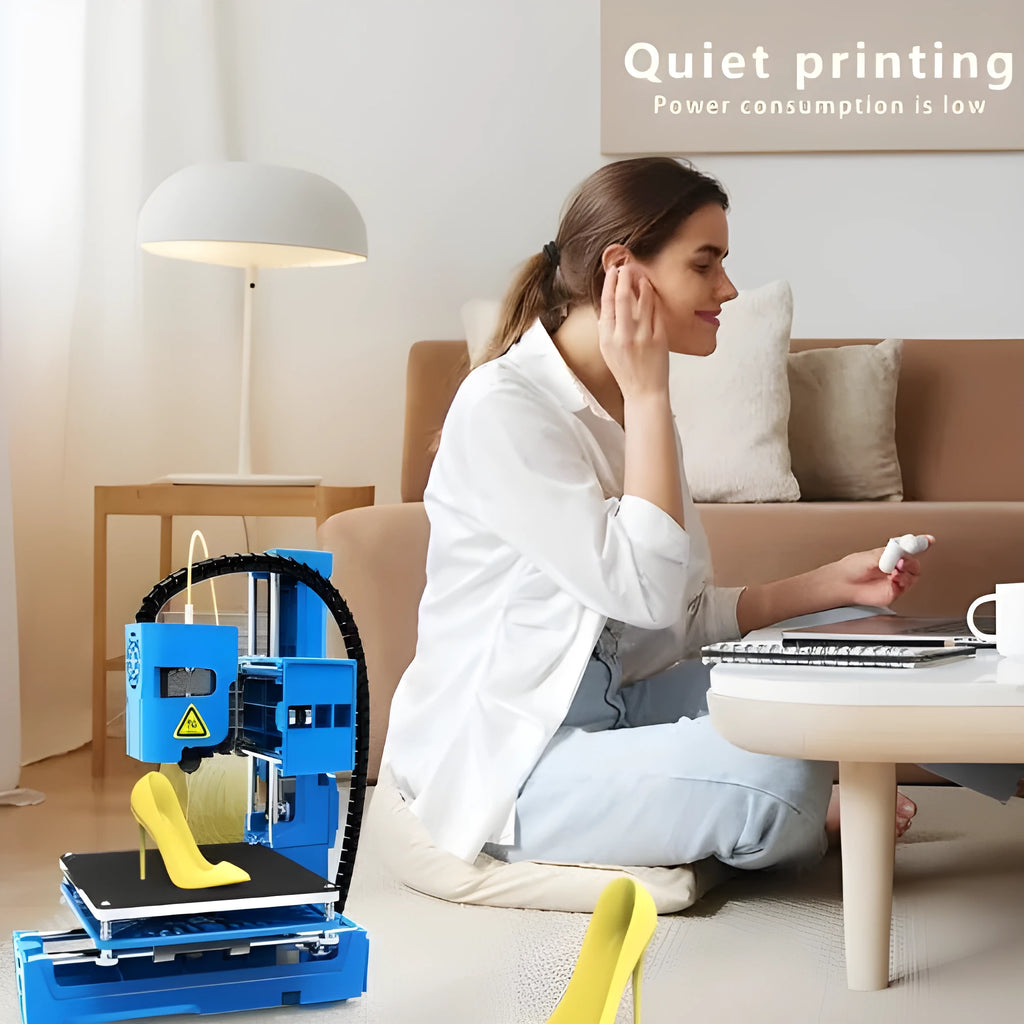 K9 New Mini 3D printer in black or blue colours with 100mm print area for PLA filament printing