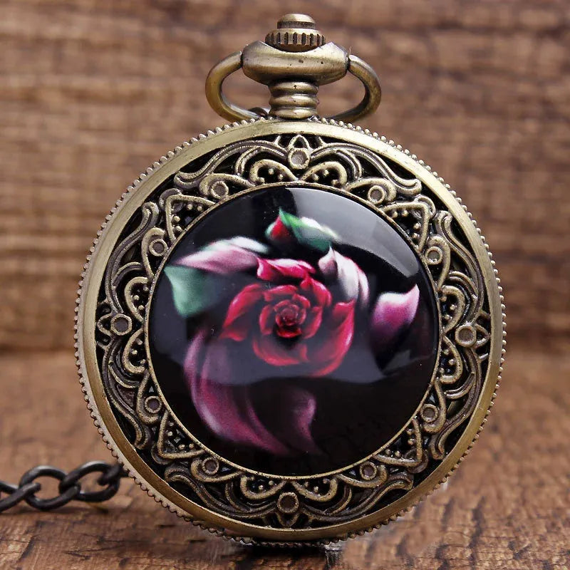 Classical retro ceramic pocket watch in bronze skull finish on a 37.5cm chain