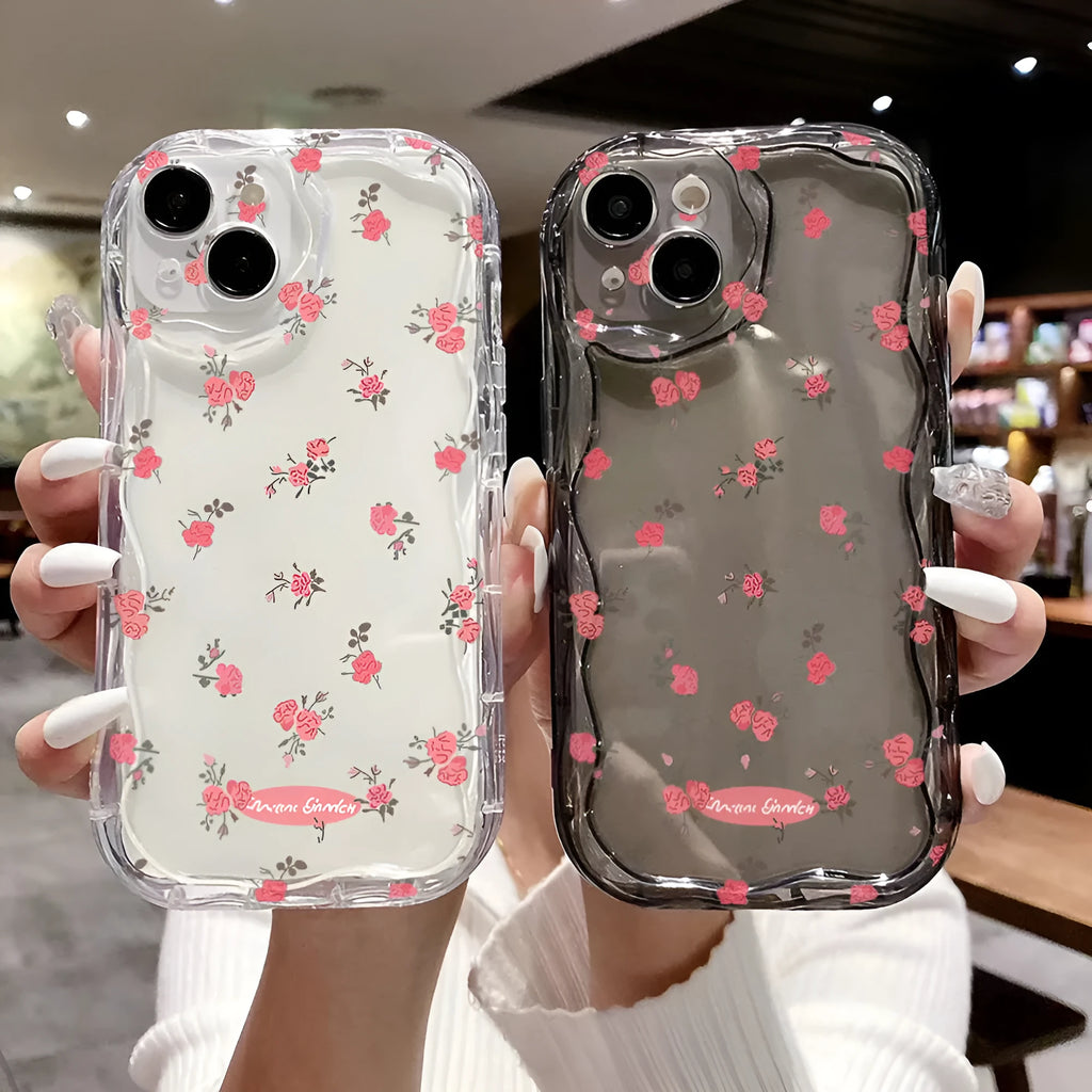 Rose red floral TPU phone case for iPhone 16 Pro Max with shockproof protection and cream shell finish