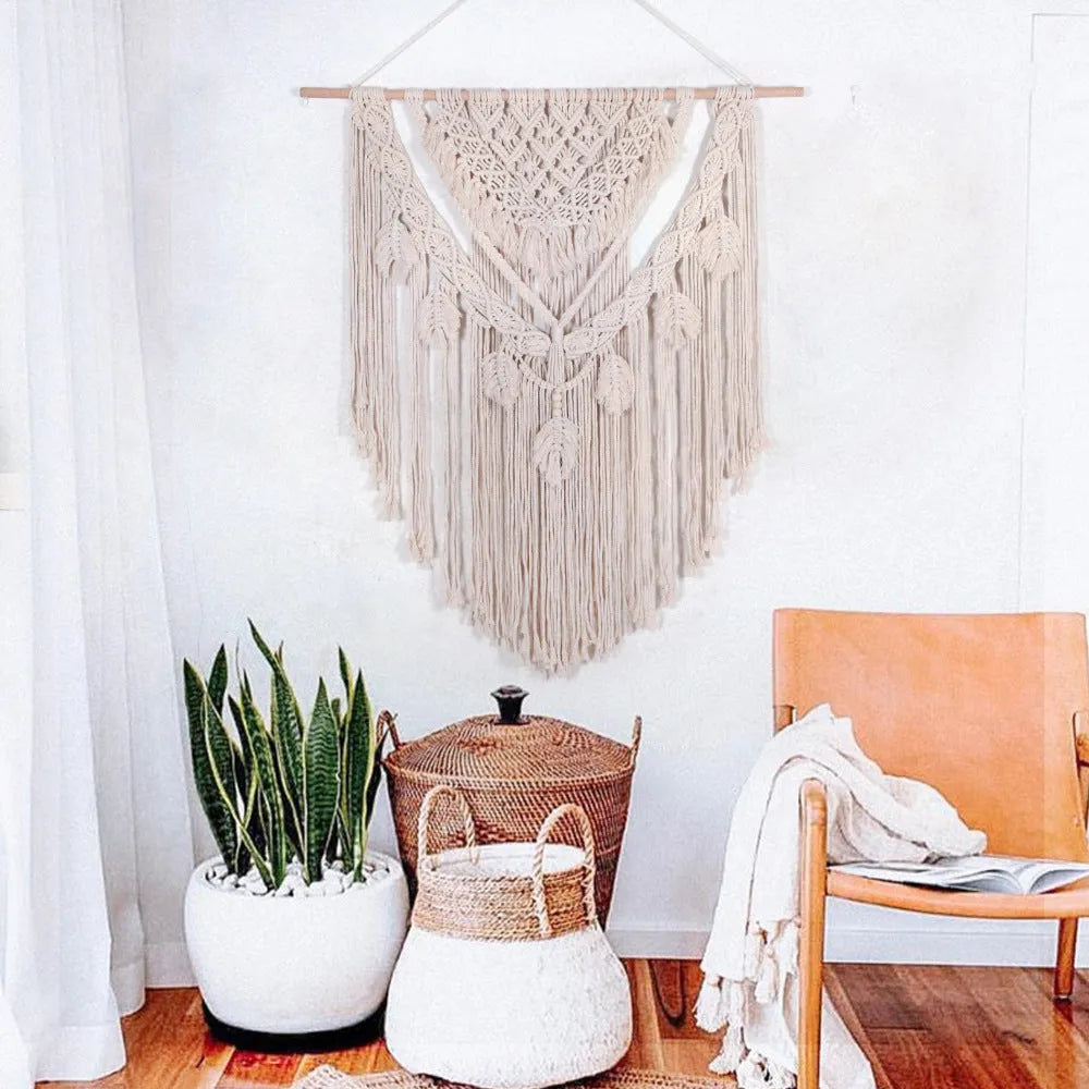 Hand woven large beige tapestry 115x100cm cotton blend modern simple style for living room