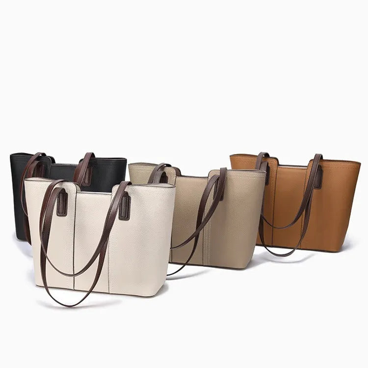 Genuine leather women's commuter shoulder bag with box-shaped design and urban simplicity styling