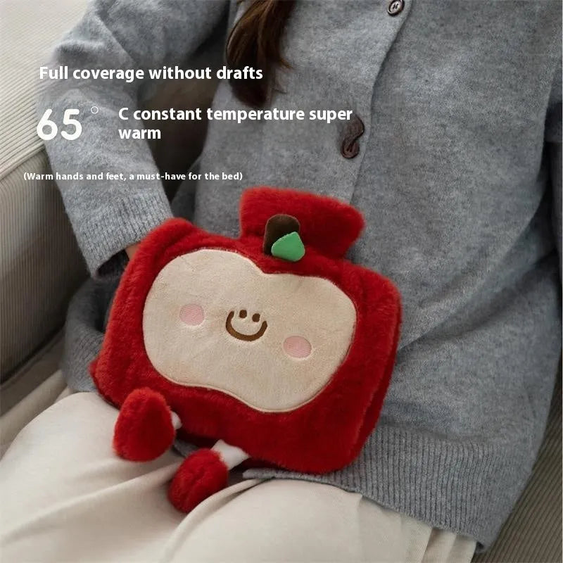 Cute cartoon hot water injection bag in Apple Red and Apple Green, 2000ml capacity, high-density PVC