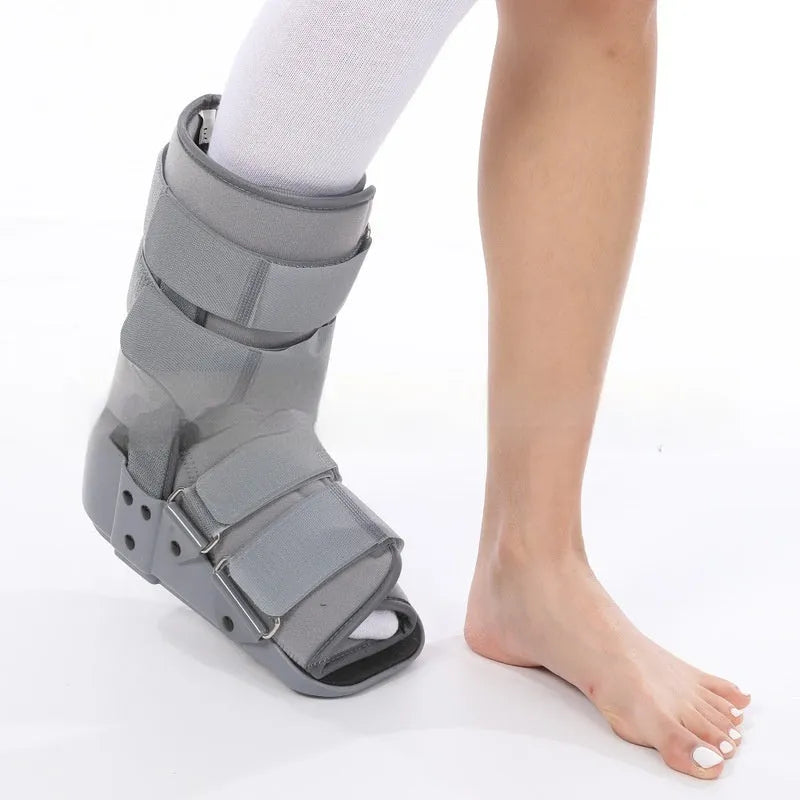 Black Achilles tendon rehabilitation walking shoe with fixed support design