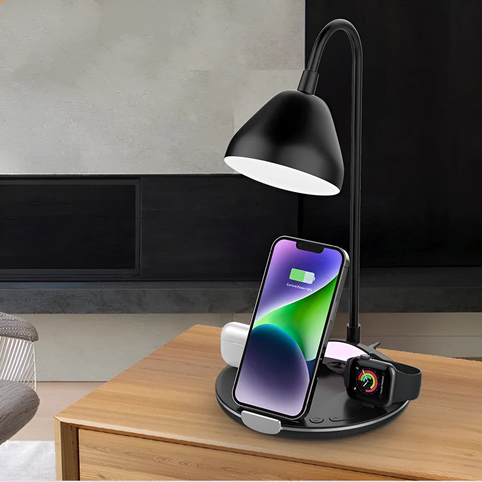 Black and white magnetic folding wireless charger showing compact folded dimensions