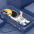 Silicone iPhone case with cartoon astronaut and starry sky design in blue.