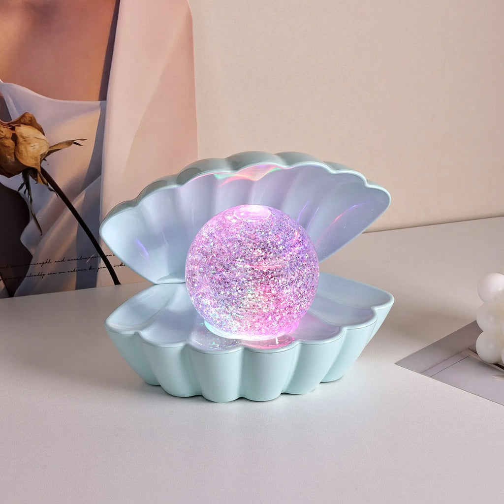 Shell-shaped decorative night lamp with neon ambience lighting in mist-effect colours
