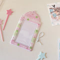 Plaid strawberry PVC card holder pendant measuring 7.6cm by 13.6cm