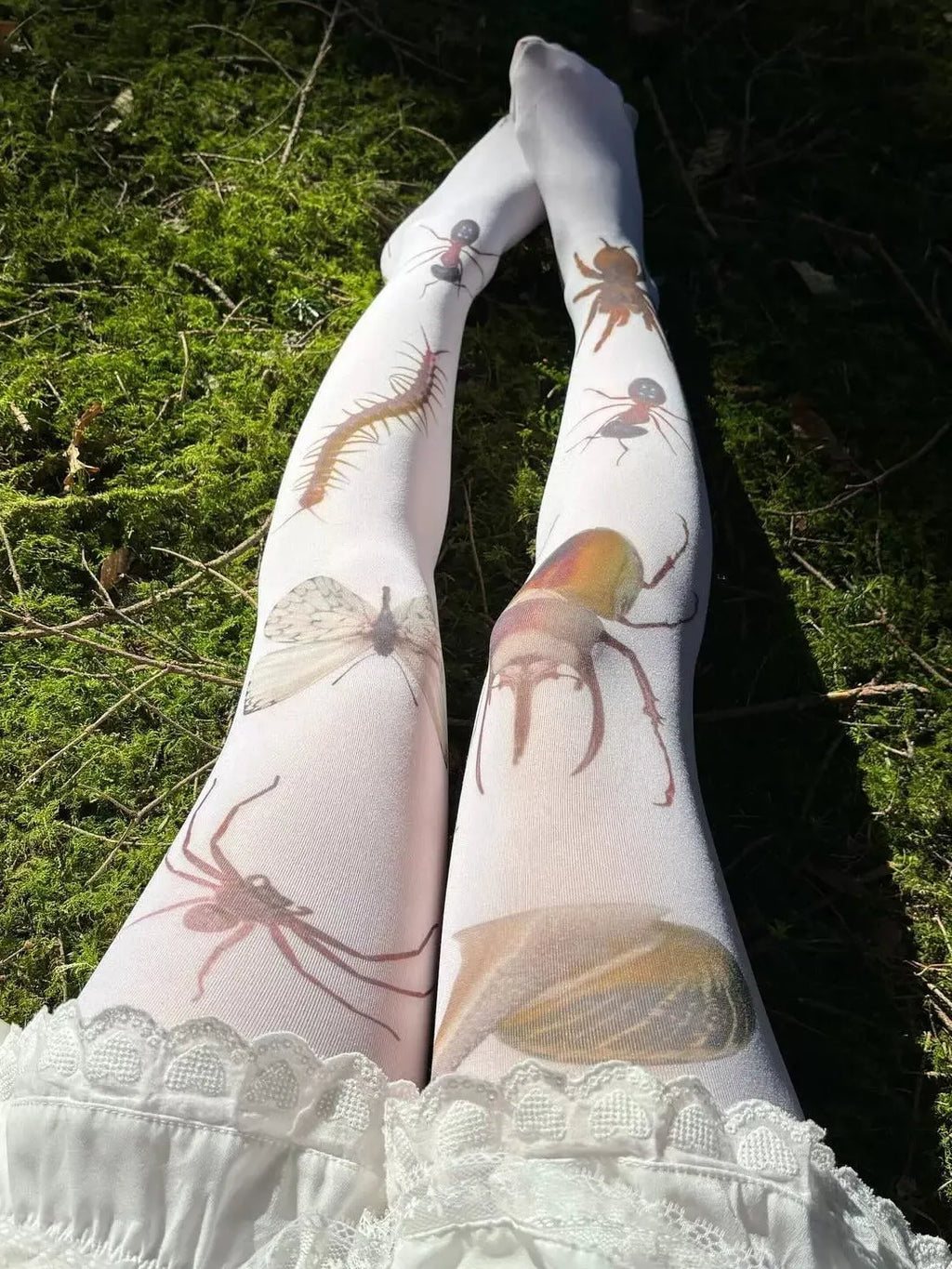White printed sheer pantyhose for women, thin lightweight free-size legwear