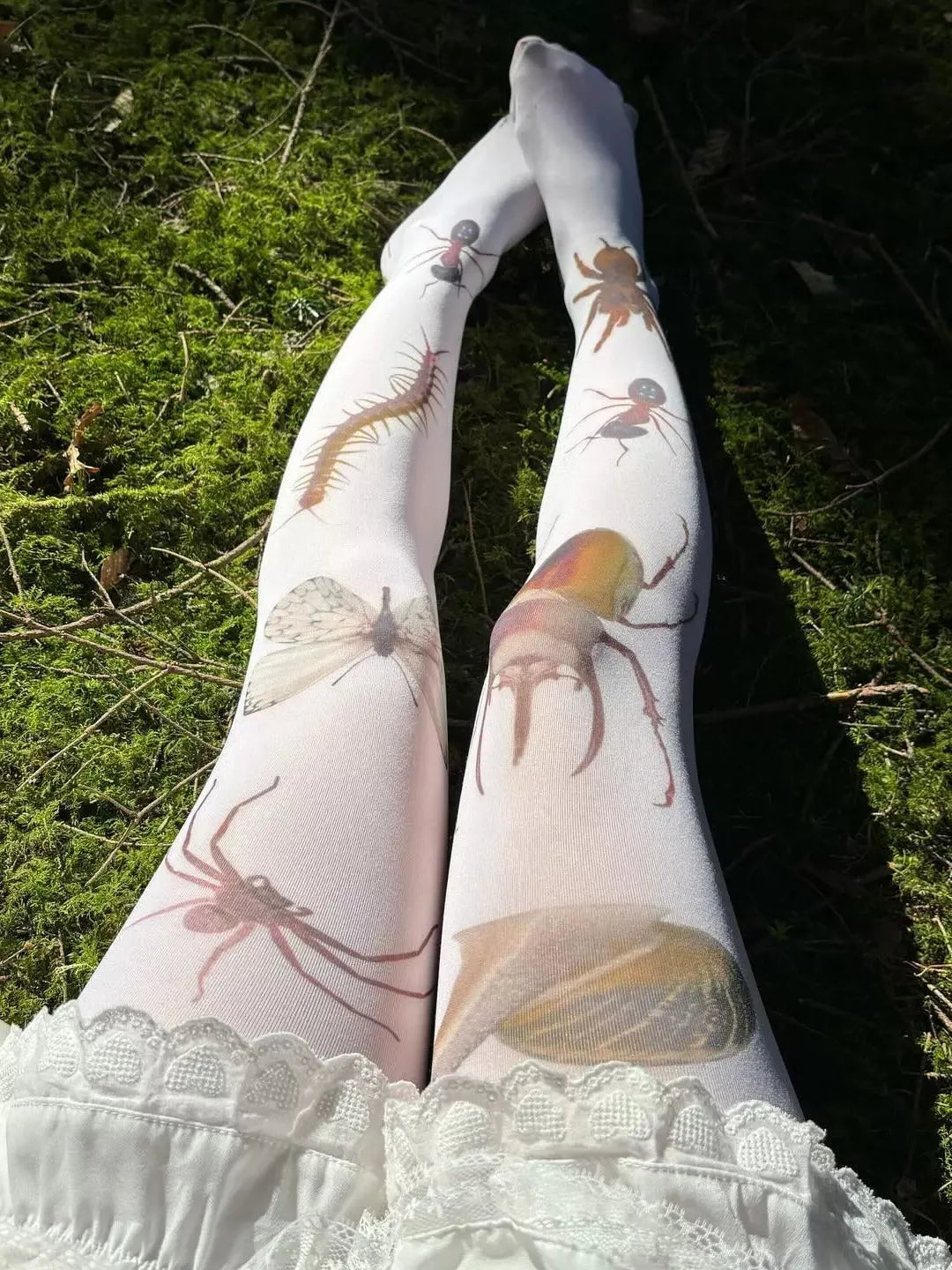White printed sheer pantyhose for women, thin lightweight free-size legwear