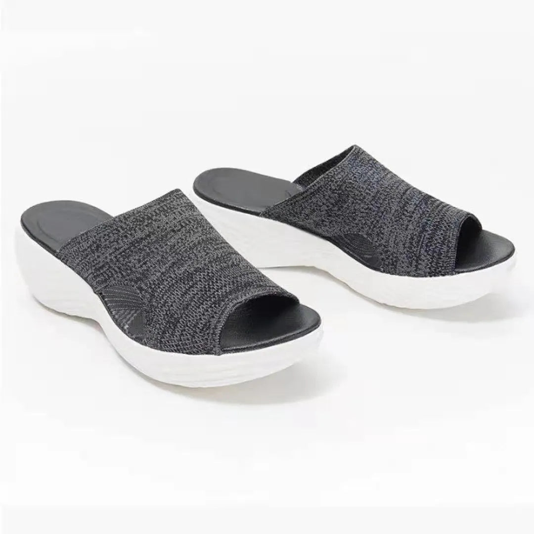 Casual woven mesh upper polyurethane platform sandals for women in blue grey pink
