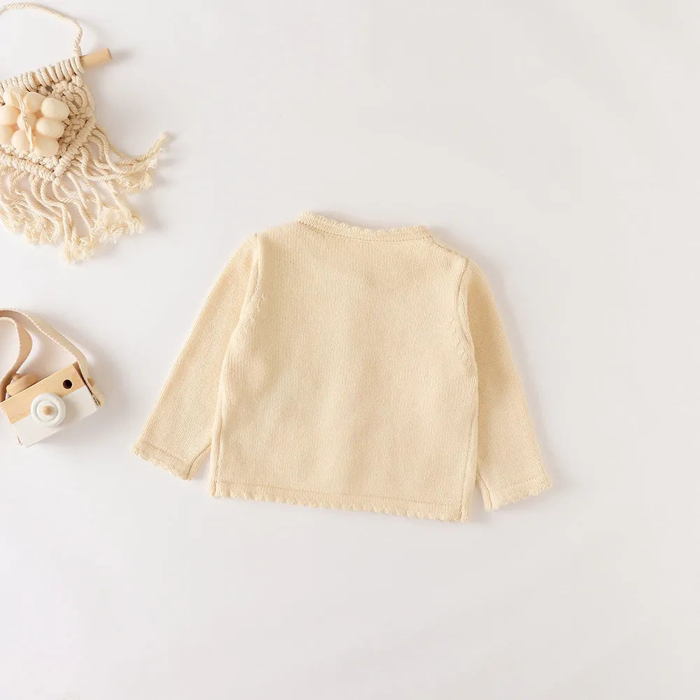 Girls' cotton knit crew neck sweater in apricot colour for children 66cm to 100cm