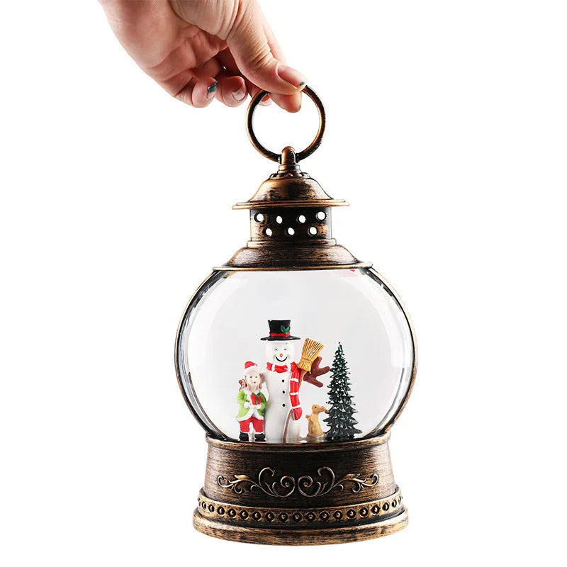 Large flat round plastic Christmas decoration rotating crystal ball music box with night light