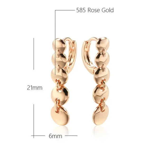 Gold retro long round circle earrings with woven texture on copper material
